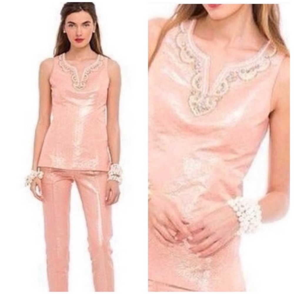 Lilly Pulitzer Terrace Top Pink Blush Metallic Jacquard Embellished